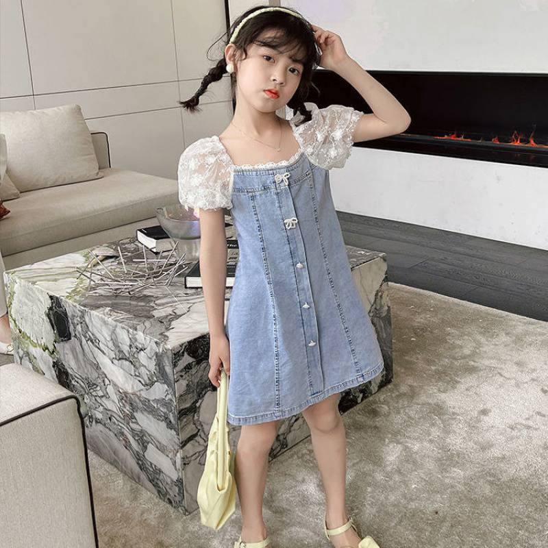 Summer Girl Princess Dresses Children's Embroidery Three Dimensional Flower Lace Mesh Dress 2-6 Years