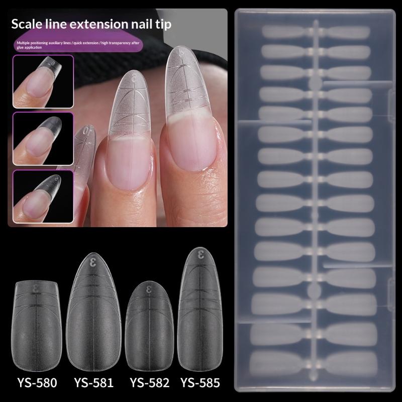 240Pcs Almond Coffin Stiletto Gel Nail Tips With Auxiliary Lines Innovative Press On Nails Ake Nail For Extension Manicure Tool