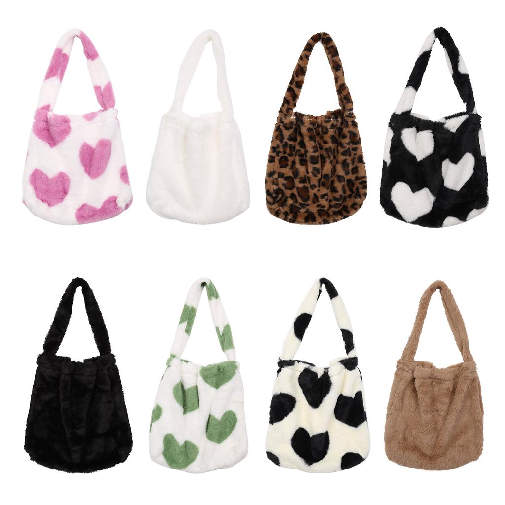Ladies Furry Tote Bag Large Cute Plush Shoulder Bag Fashion Women Fluffy Purse