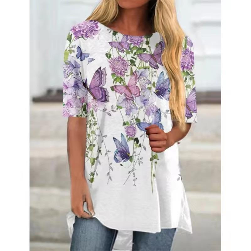 Maglietta estiva con stampa 3D a farfalla floreale, streetwear, moda donna, casual, magliette Y2K, top, t-shirt, abbigliamento oversize femminile