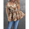 Women French Style Square Neck Floral Backless Waist Cinched Short Cropped Top