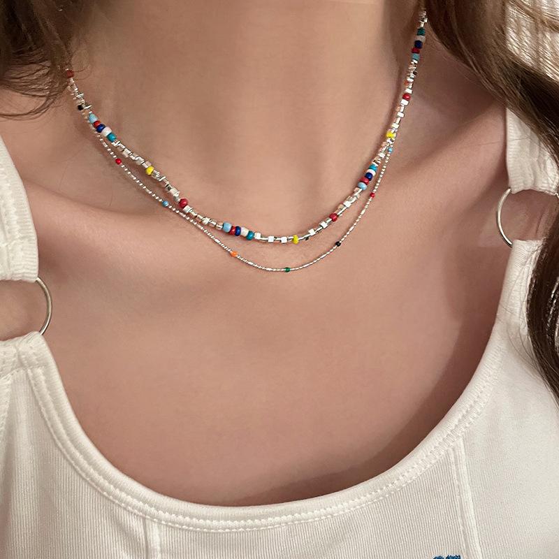 New Colorful Beads Choker Necklace Korean Fashion Simple Colorful Collar Short Chain Handmade Female Necklace Women Girl Jewelry