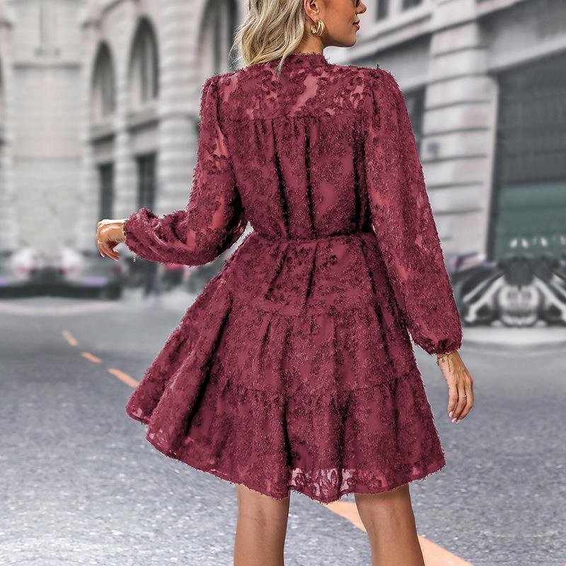 Autumn Women's Dress with Stand-up Collar, Fashionable Elegant Women's Dresses with Long Sleeves