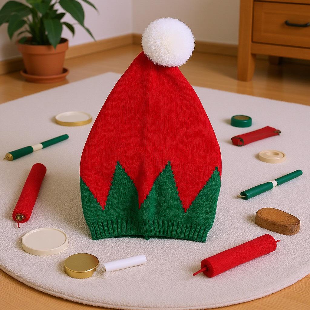 Adult Christmas Knitted Hat Elf Santa Beanies Santa Red and Green Knitted Crochet Hat