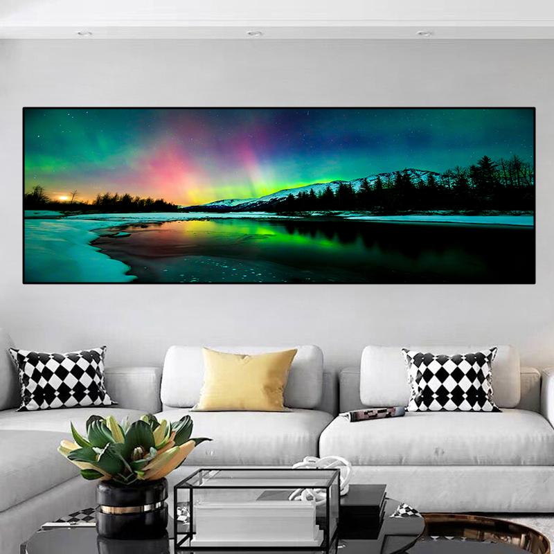 Landscape Green Northern Aurora Lights Waterfall Canvas Painting Posters And Prints Wall Art Pictures Home Decor No Frame