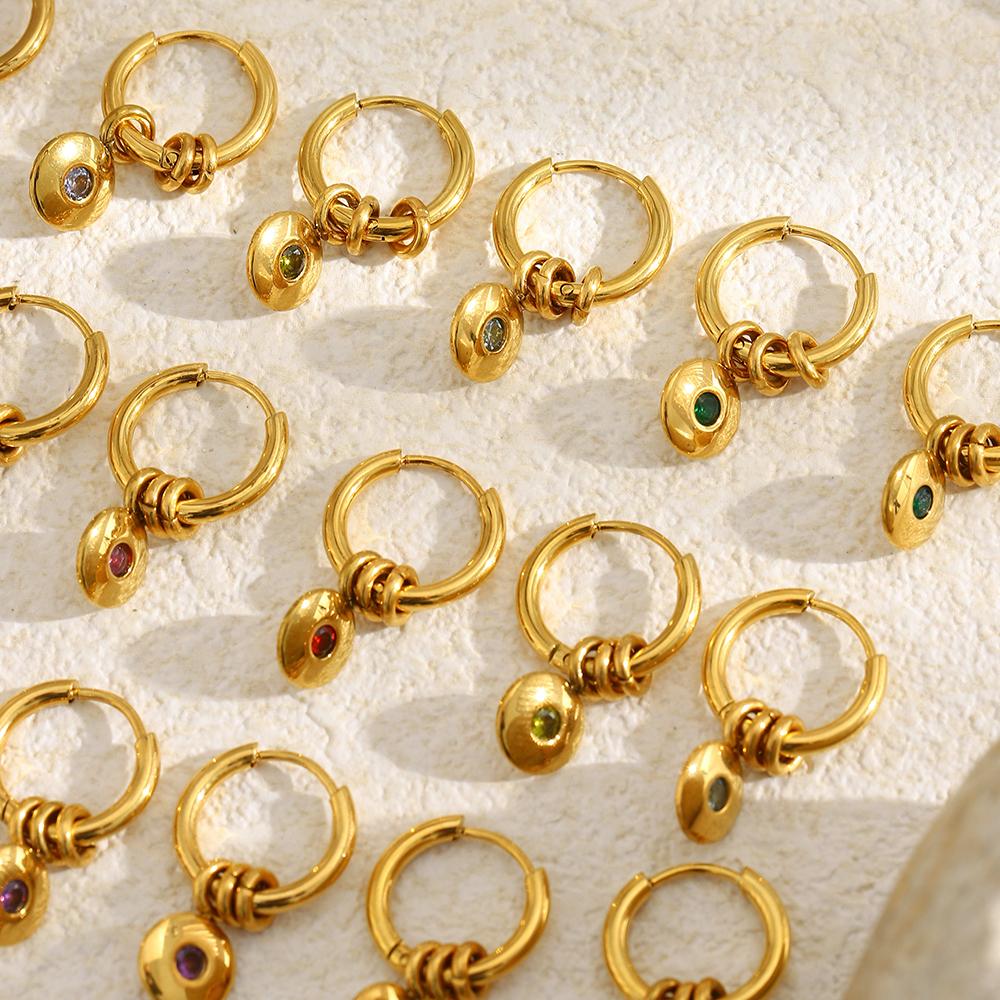 MamacitaSlay 316L Stainless Steel Multi Colored Zircon Hoop Earrings 18K Gold Plated Waterproof Jewelry Women's Minimalist Gifts