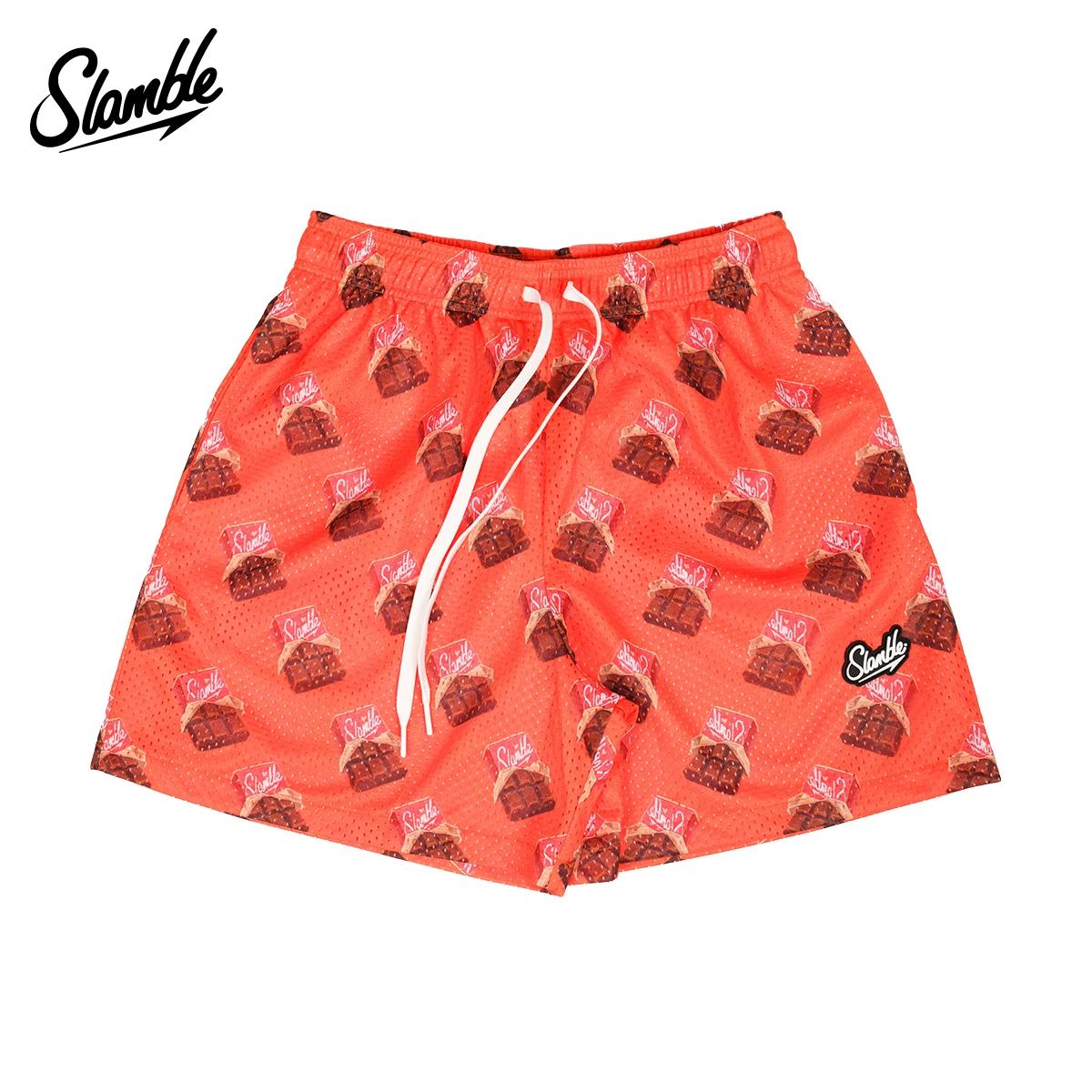 Slamble Summer Print Shorts Men s and Women s Same Style Loose Sports Short-Length Pants Fashion Ins M оранжевый