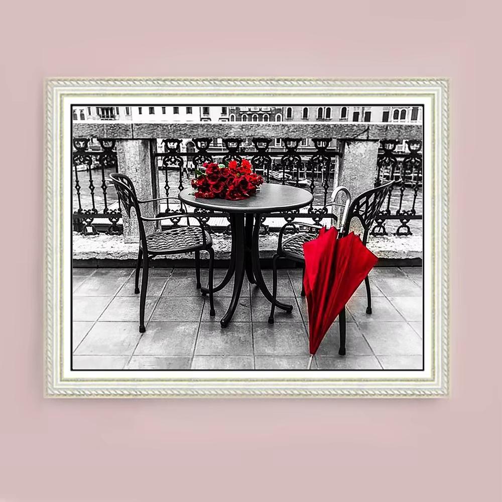 5D Diy Diamond Painting Black Red Landscape Full Round Drill Rhinestones Pictures Embroidery Rose Flower