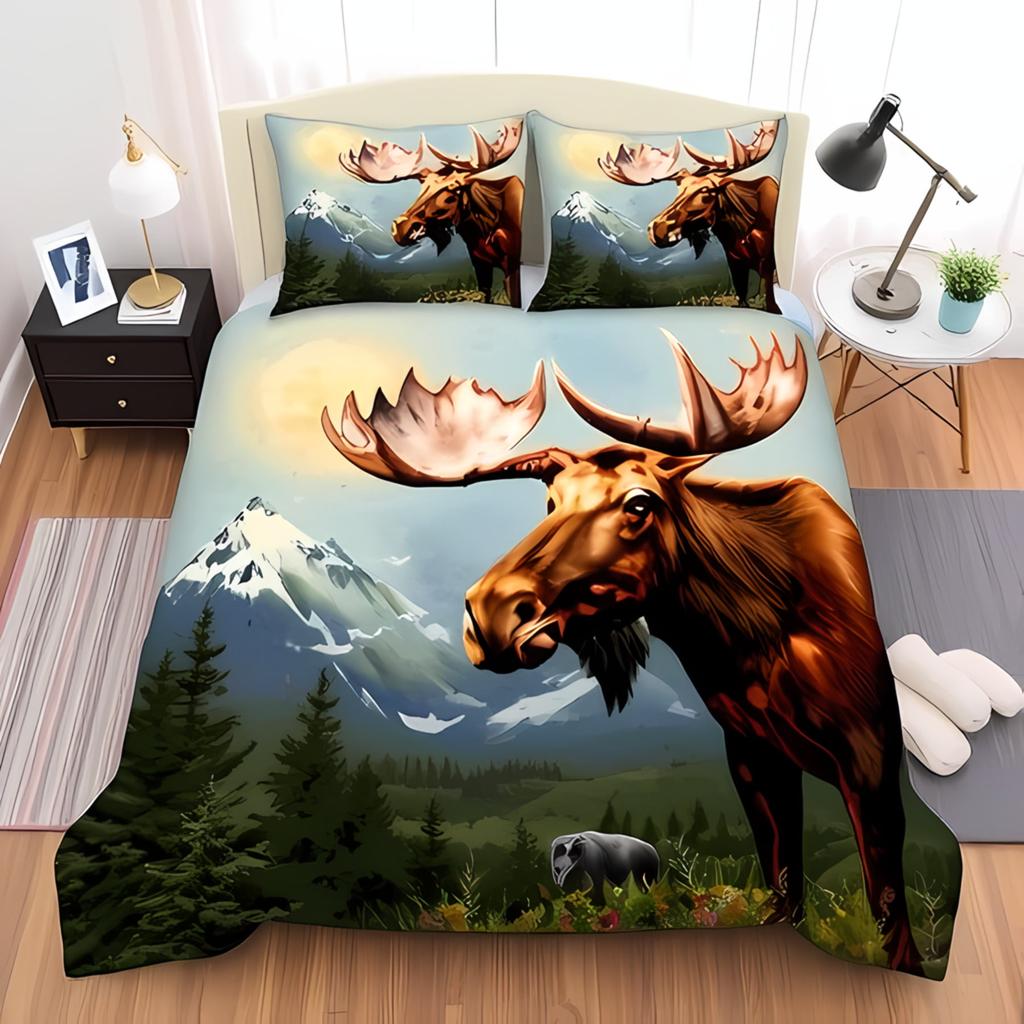 Soft with Soft Fabric Duvet Cover Set Stuning Snow-Caped Mountains Grazing Horses Design Perfect for Nature Lovers Soft Warm plus Breathable Quen