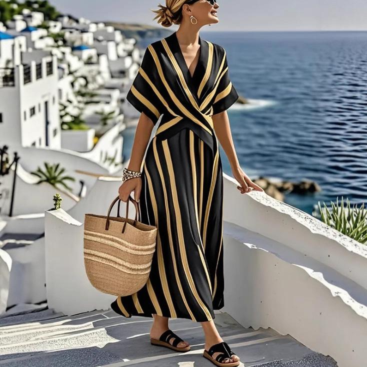 Europäisches & Amerikanisches Sommerkleid mit V-Ausschnitt und Rüschen