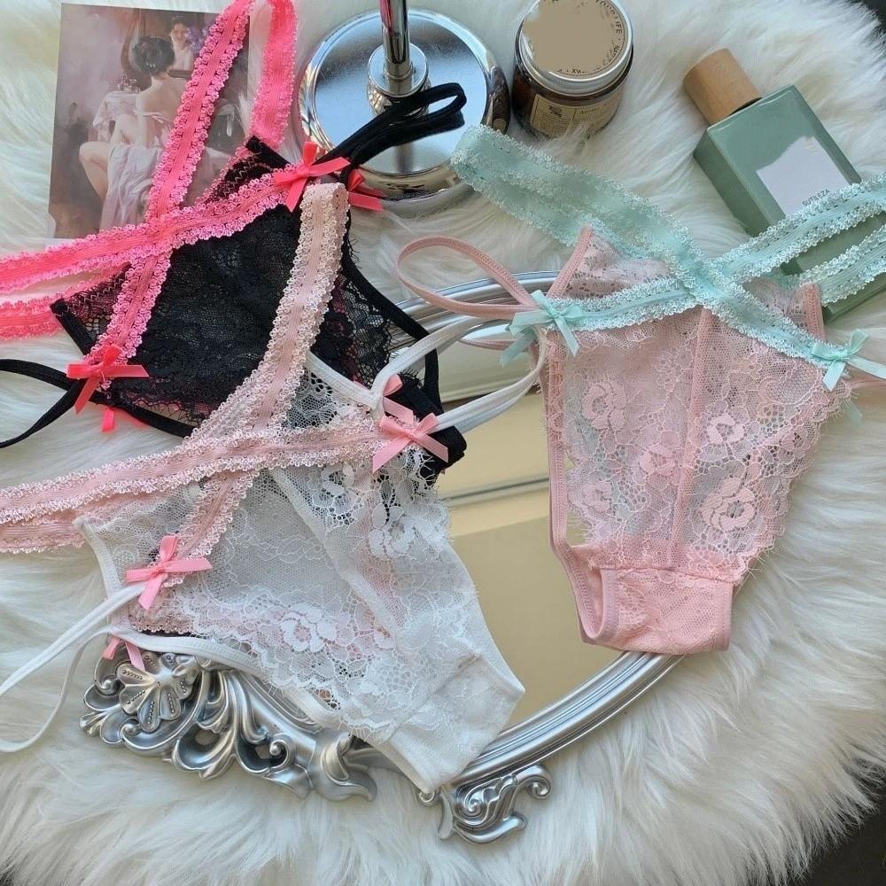 Bow French Style Briefs Mid Waist Women Underwear Lingerie Lace Flower Panties  Gifts