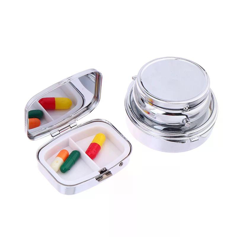 Waterproof Pill Tablet Metal Pill Box Portable Rectangle Round Shape Medicine Case Light-Weight Holder Container Travel Home Use
