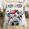 Highland Cow Bedding Set Polyester Bull Cattle Flowers Quilt Cover Western Wild Animal Duvet Cover Farmhouse Cow Bedspread Cover