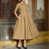 Women Casual Round Neck 3/4 Sleeve Elegant A-Line Dress