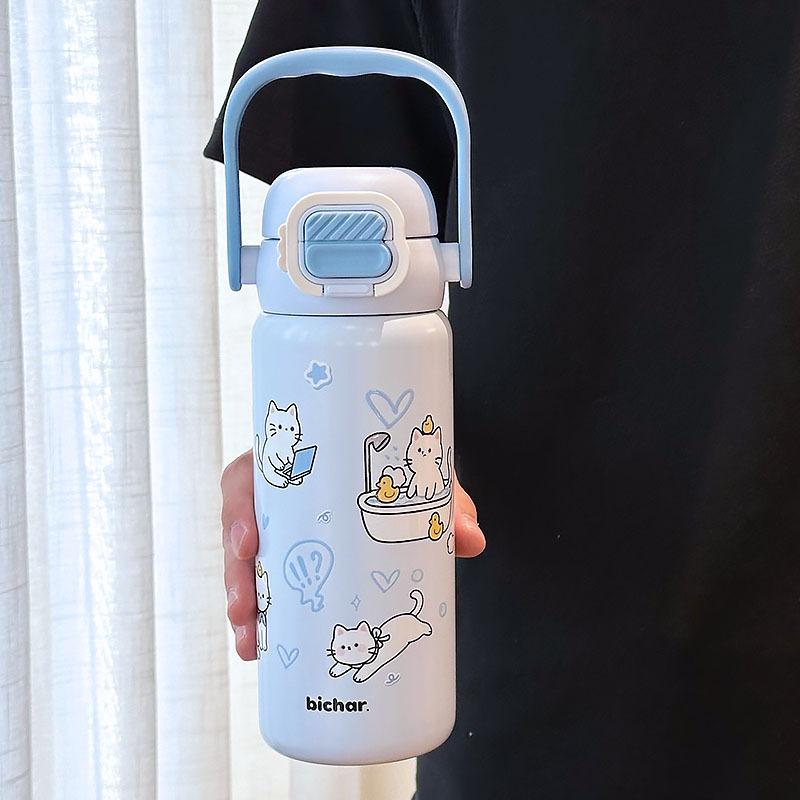 Thermos Cup Girls High Value 2025 New Cute Student Large Capacity Straw Water Cup Portable Kettle