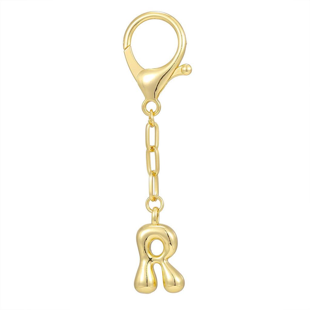18K Gold Bubble Initial Pendant Keychain
