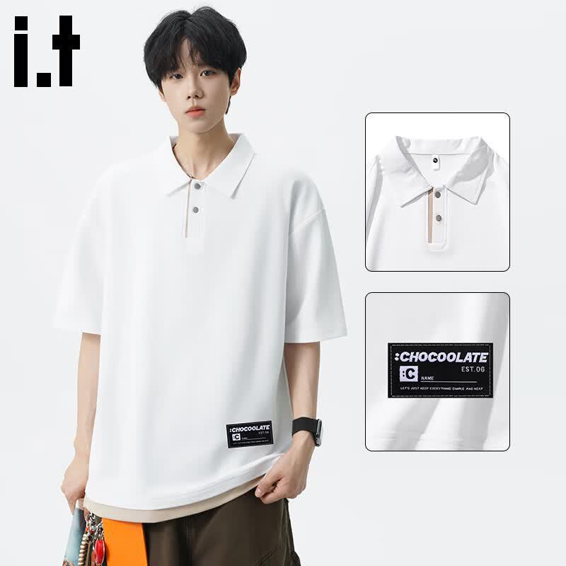 :CHOCOOLATEit Men s Faux 2-Piece Loose Polo T-Shirt L