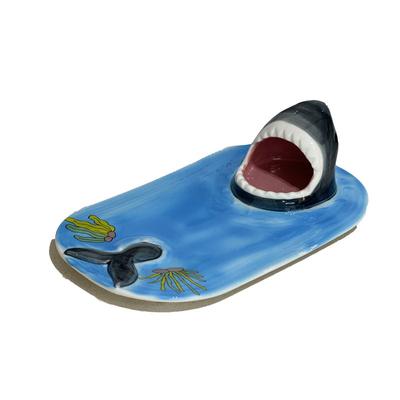 Shark Ceramic Sushi Plate, Creative Shark-shaped Plate, Hand-painted Food Tray with Soy Sauce Bowl and Chopstick Rack