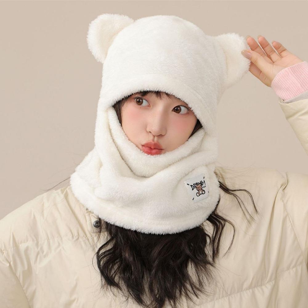 

Зимний теплый набор шапка и шарф, утолщенные шапки-ушанки, милая манишка, для активного отдыха, велоспорта, катания на лыжах белый