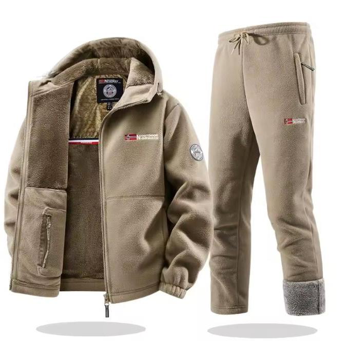 

Комплект спортивной одежды на осень-зиму для мужчин, ретро-тренировочный, толстая флисовая куртка + брюки, комплект из двух предметов, повседневный лыжный костюм для бега M