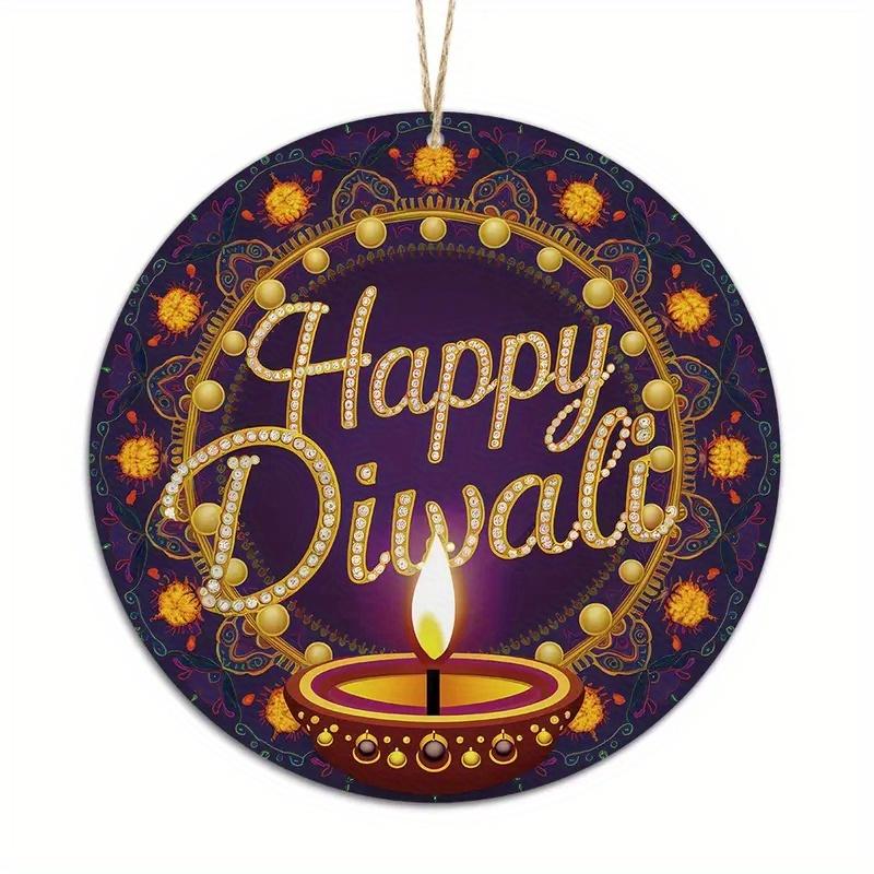 1pc 2d Flat Joyful Festival Circular Wooden Signs - 20cm: Kwanzaa, Diwali, Family Independence Day, Farmhouse, Bar, Cafe, Porch Decoration, Gifts
