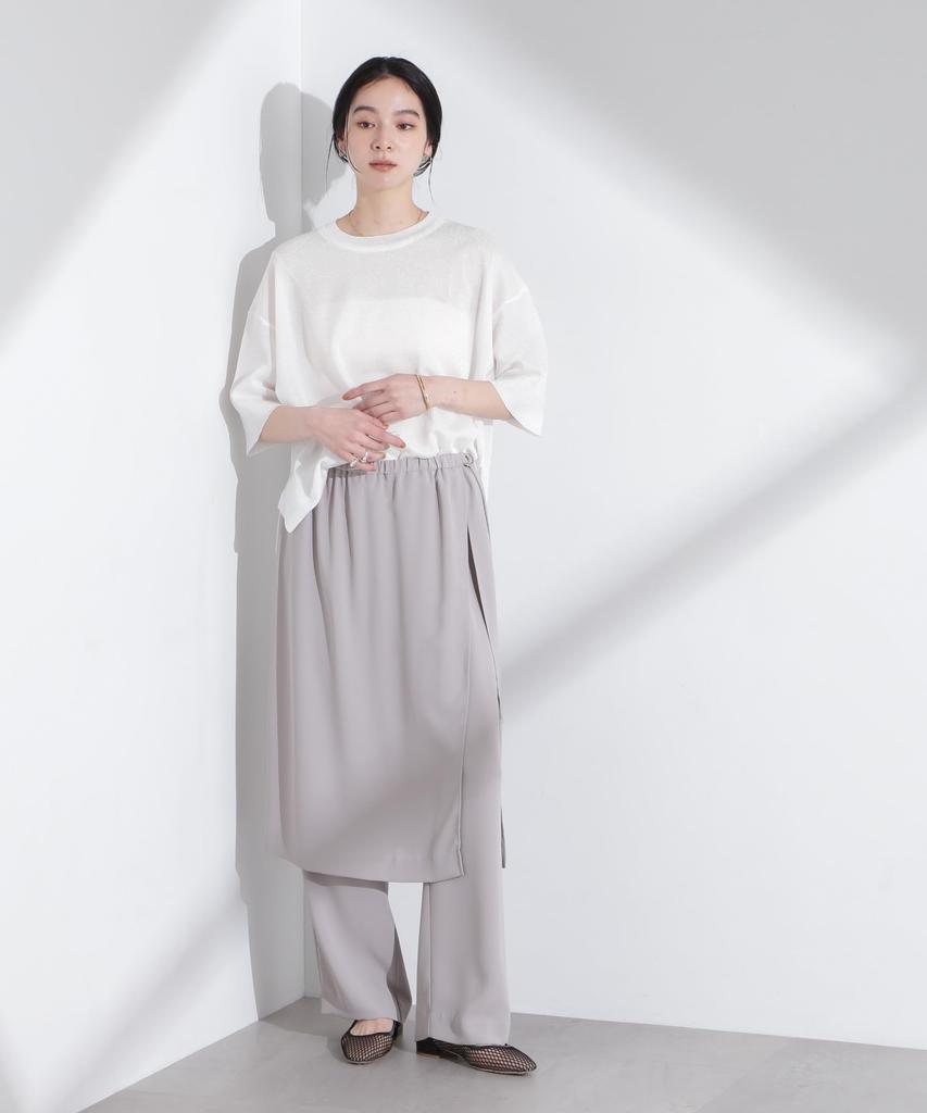 Nano Universe Aurora Sheer Smooth Knit F Lamé T-Shirt, Women's, 030, White, 669-5122312