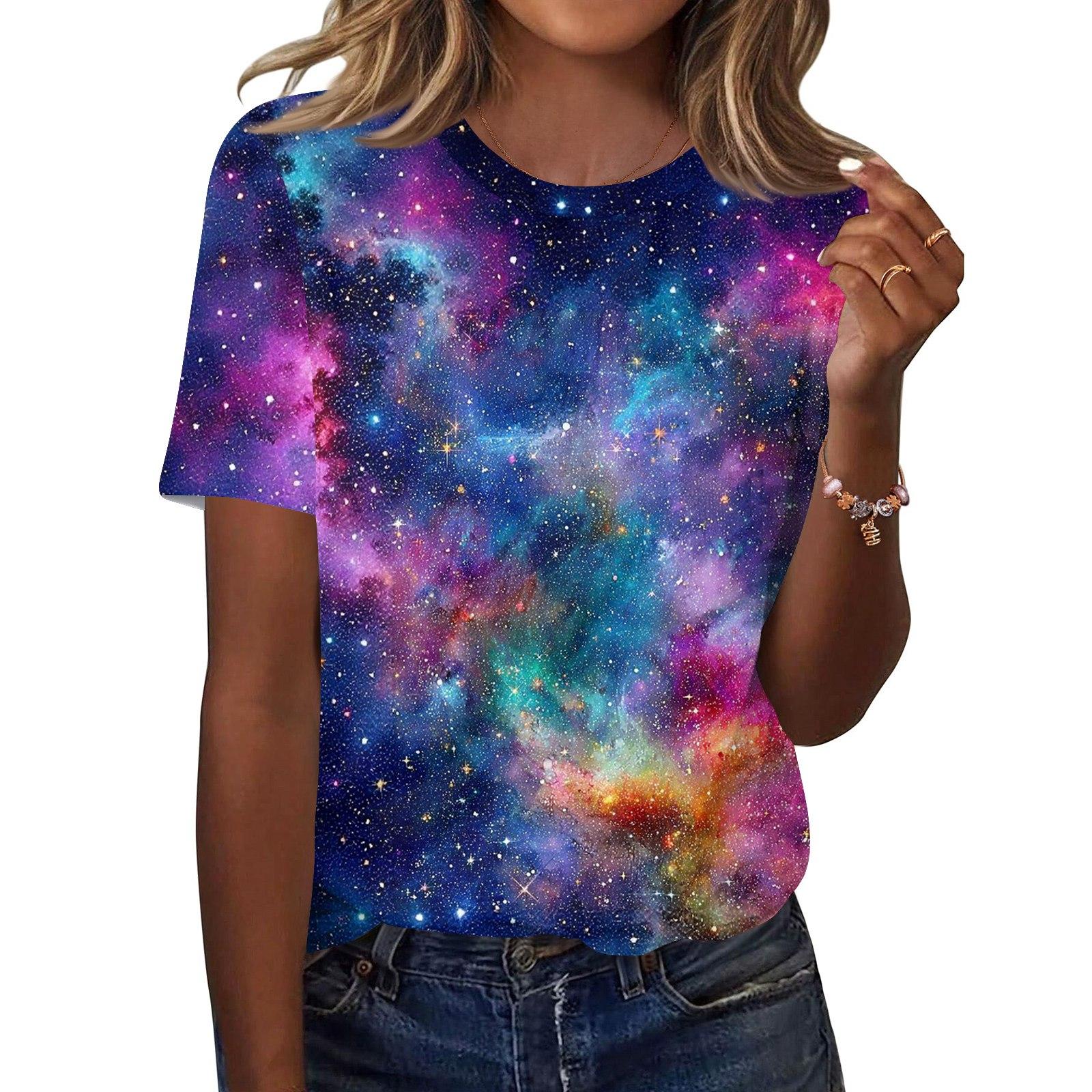 

Модний жіночий повсякденний пуловер з принтом і круглим вирізом з короткими рукавами S