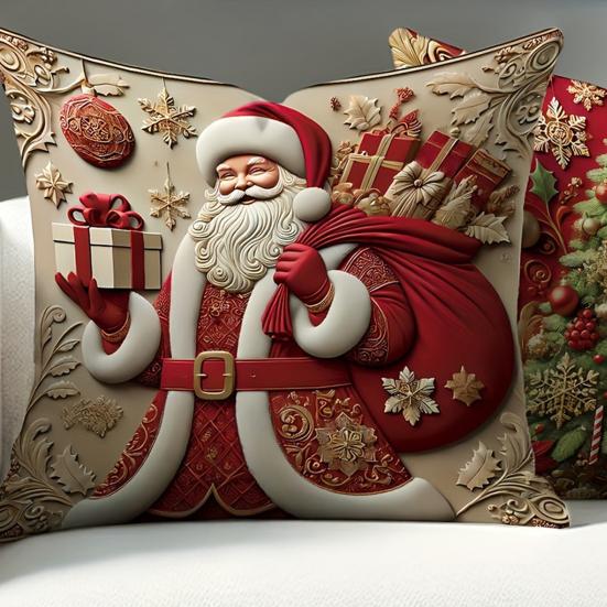 4Pcs Throw Pillowcase Snowflake Snowman Xmas Tree Pattern Invisible Zipper Design Pillow