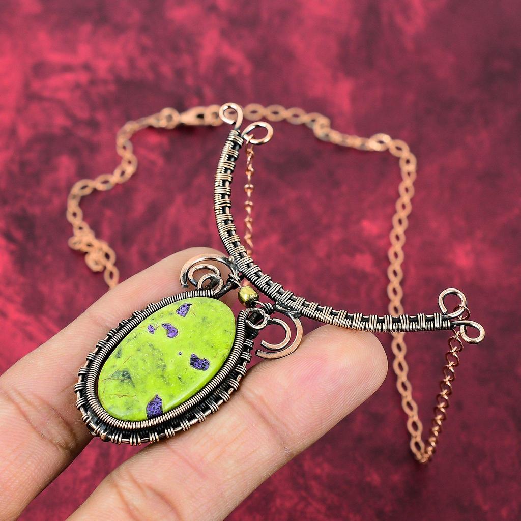 Stichtite Necklace Copper Wire Wrapped Necklace Adjustable Chain Necklace Stichtite Jewelry Handmade Natural Gemstone Necklace Gifts For Her