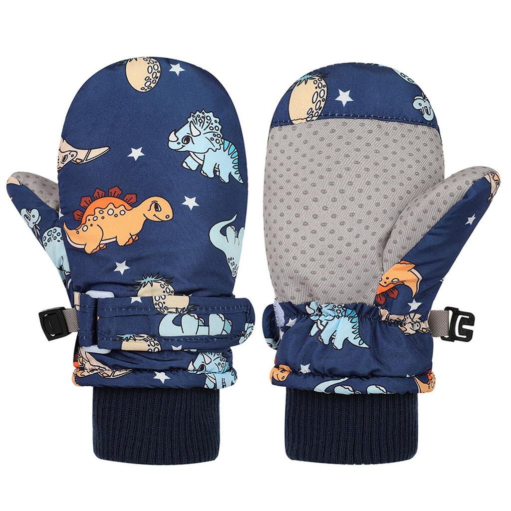 Spritzfeste Fäustlinge Kinderhandschuhe Winddicht Kinder Winter Warm Schneehandschuhe Bedruckt Cartoon Dinosaurier Verdicken Thermofäustlinge