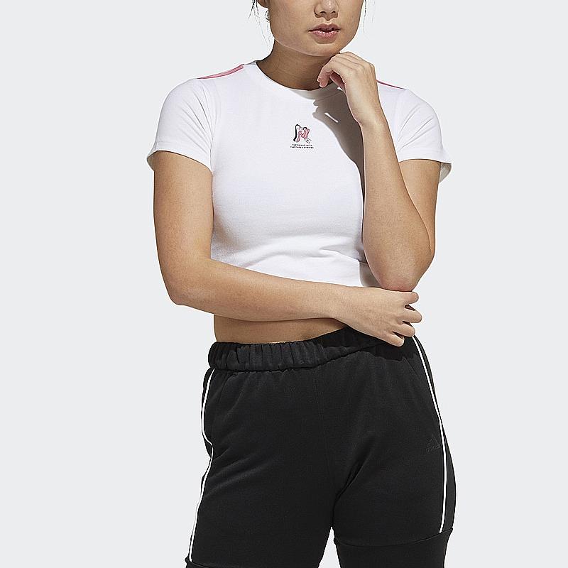 Adidas Cartoon Back Logo Print Short Sleeve T-Shirt Women Tops White GT0098