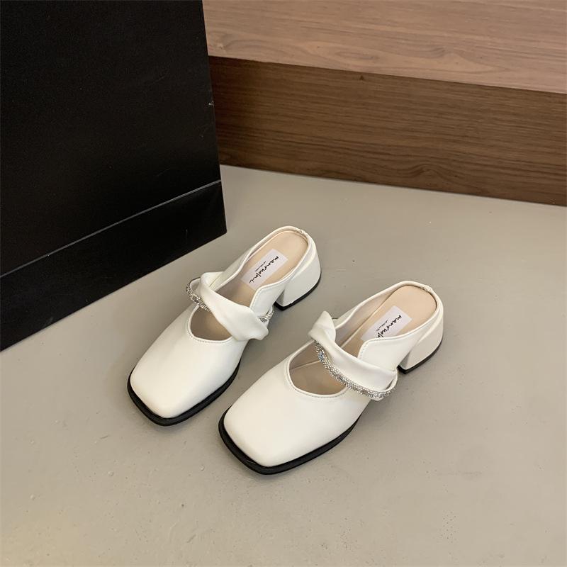 High Heels Thick Heel Bag Head Half Slippers Women's Summer Wear New Models with Skirts One Pedal Single Shoes Sandals