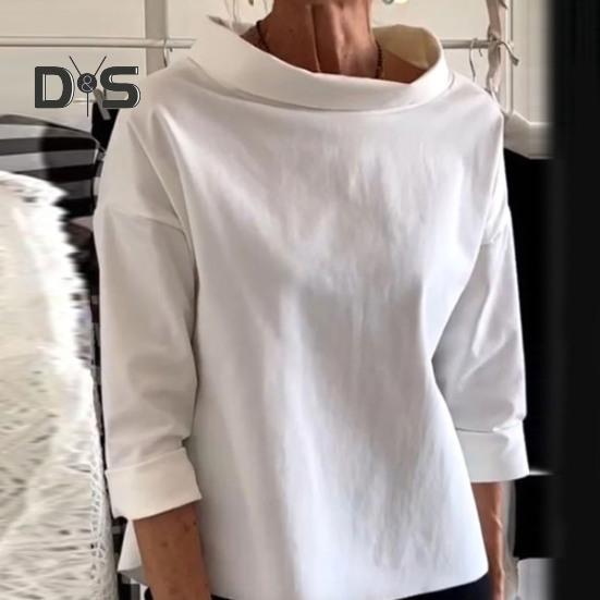 Dámské jaro podzim jednobarevná mikina poloviční vysoký límec dlouhý rukáv volný střih triko streetwear