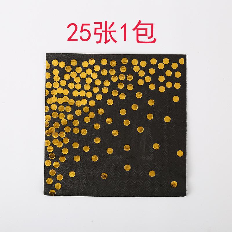 Jednorazowy zestaw talerzyków i kubeczków papierowych z motywem urodzinowym w złote kropki, wraz ze sztućcami