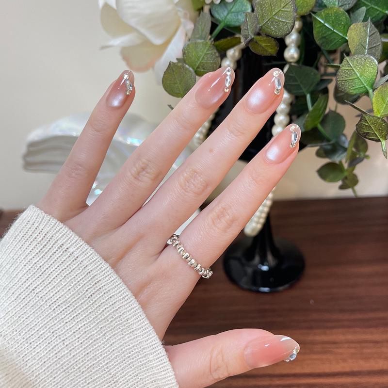 Trendy Handmade Cat-Eye Glitter Blush Press-On Nails, Xiaohongshu Spicy Girl False Nail Tips
