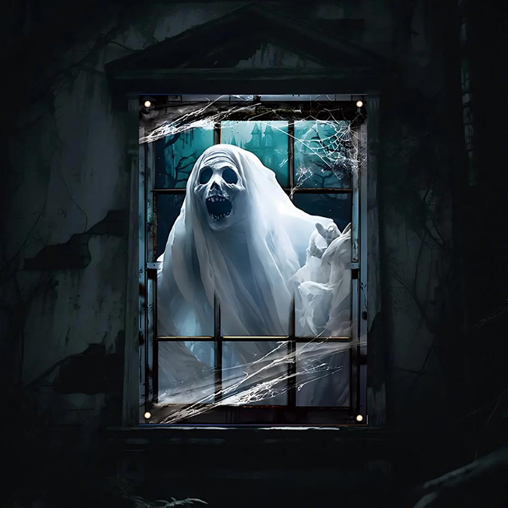 Halloween Gruselige Fensterdekoration Schreckliche Deko 2D Geist Horror Gruselige Augen Banner Festival Fenster-/Türabdeckung Spukhausdeko Horror Hintergrund