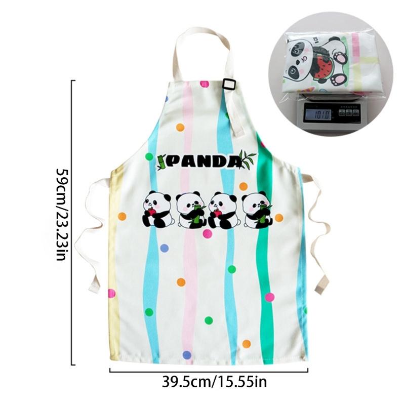 Unisex Child Apron for Cooking and Art Checkered Panda Pattern, Water Resistant, Easy Cleaning For 3 to 8 Years Old