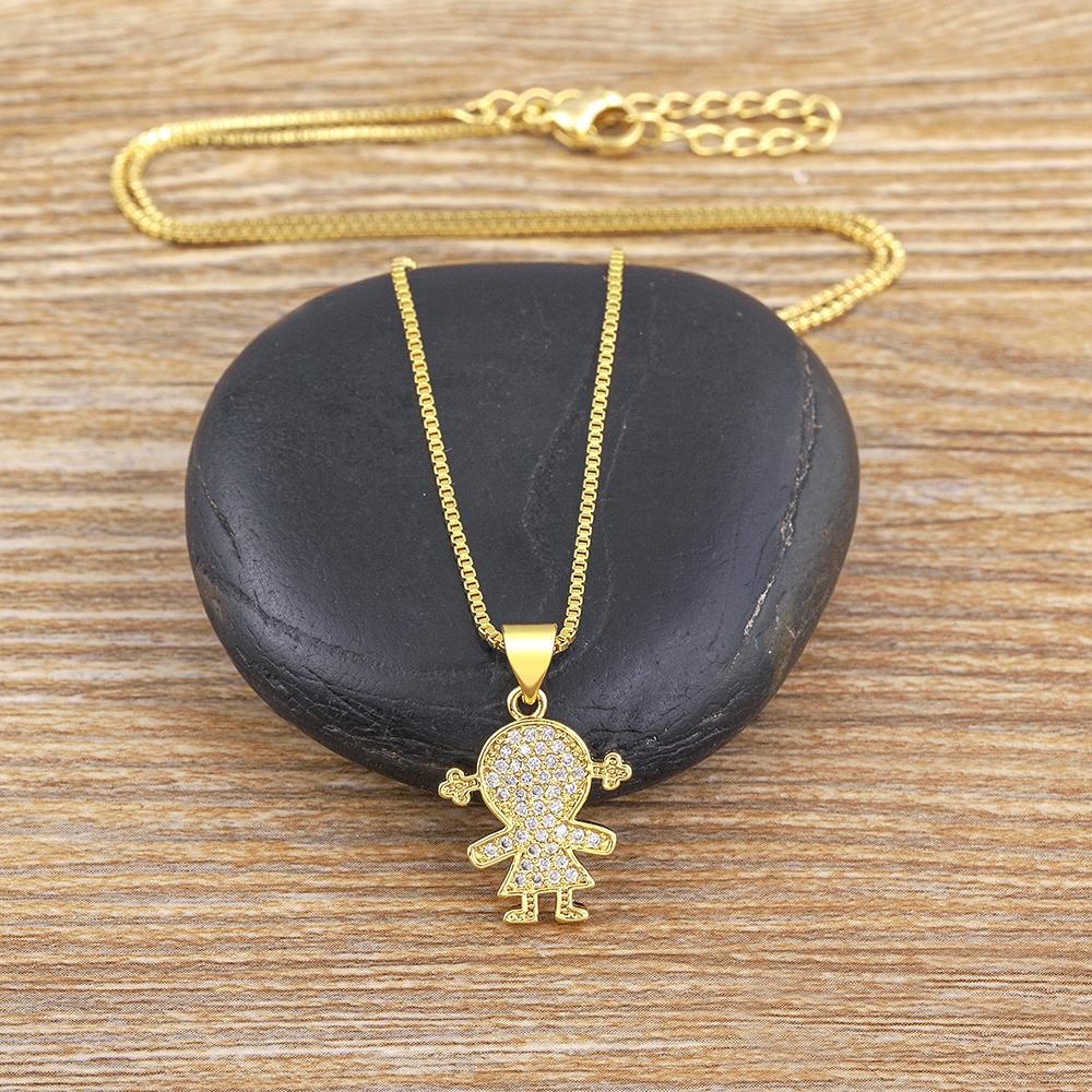 Nidin Trendy Copper Zircon Boys and Girls Pendant for Women Gold Plated Clavicle Chain Necklace Family Mother's Day Gift Jewelry