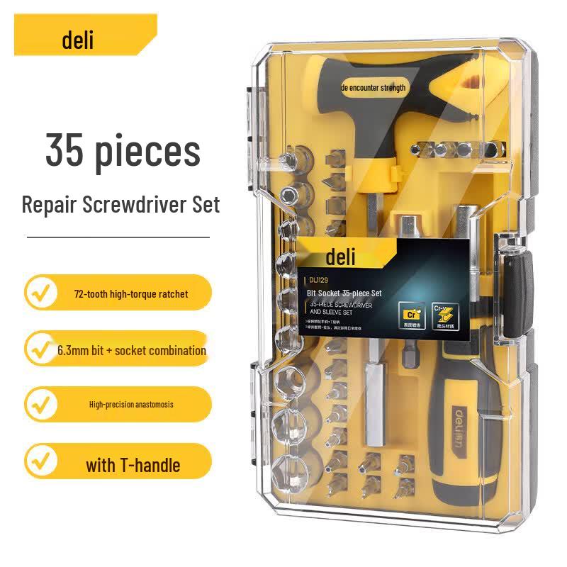 Deli 29-Piece Ratchet Screwdriver & Socket Set