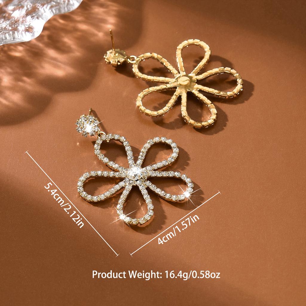 Full diamond trendy sweet and cute hollow out high-quality flower earrings and earrings with accessories