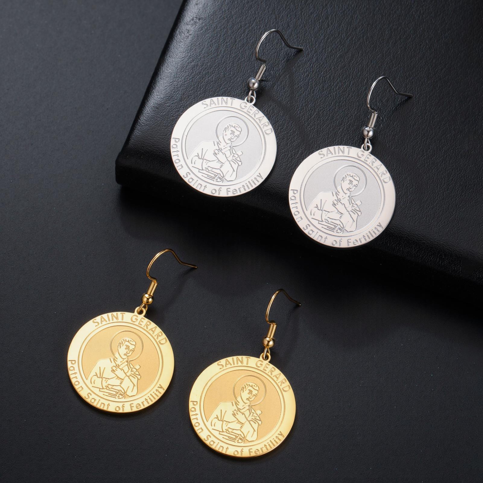 

LIKGREAT Catholic Saint Earring for Women St Dymphna St Maximilian Kolbe St Gerard Religious Medal Jewelry Gift Silver