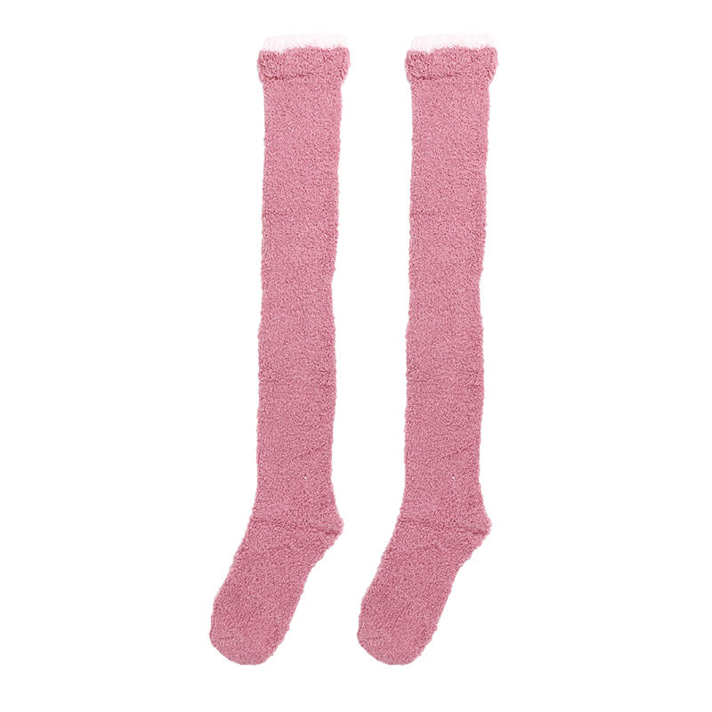 Winter Warm Coral Fleece Over-knee High Socks For Women Plush Home Sleep Floor Long Socking Solid Soft Thigh High Floor Sock