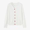 Basic House Women's Wool-Blend Hollow-Out Knit Cardigan with Heart Buttons
