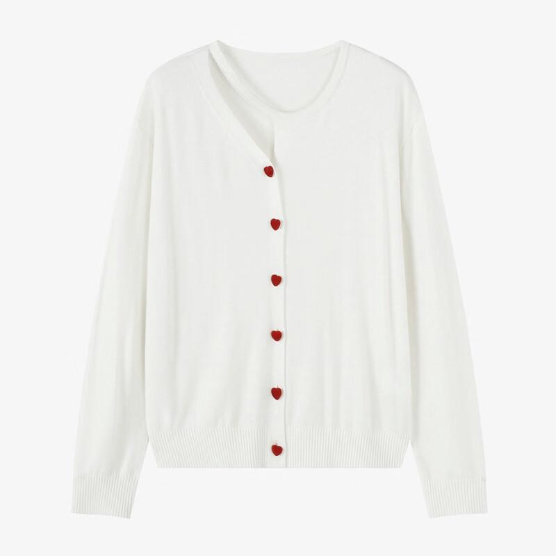 Basic House Women's Wool-Blend Hollow-Out Knit Cardigan with Heart Buttons