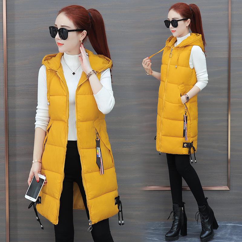 Women's 2026 Mid-Length Hooded Down Cotton Vest - Korean Style Student Winter Gilet Jacket