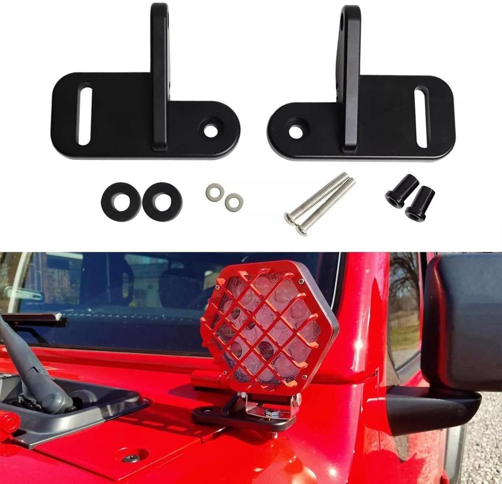 Largoods Work Light Front Assist Mounting Dual Light LED Pod Ladder Dual Light Bracket for Jeep JL JLU Sahara Rubicon Sport Set of 2 Bracket, A-Pillar