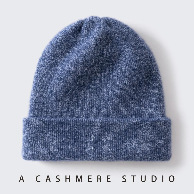 New thickened cashmere cap men's and women's autumn and winter warm head hat pure cashmere big head dome knitted hat