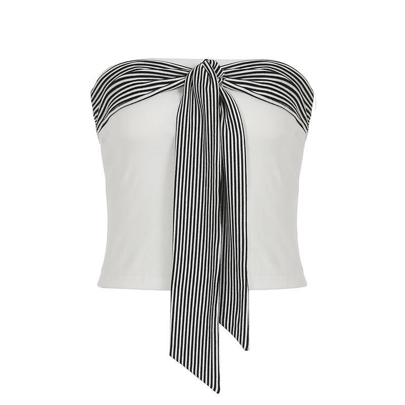 

H Home European and American Women s Clothing Sweet Cool Sexy Stripes Strap Small Design Tube Top Tight Sexy Sleeveless Chest Wrap Short Top White L