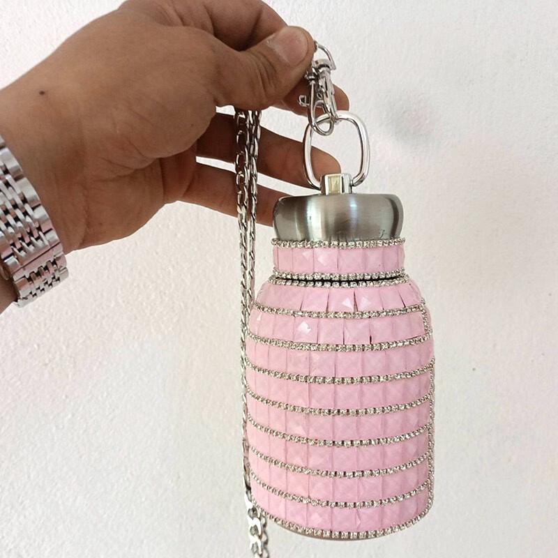 Elegant Diamond-Studded Portable Stainless Steel Thermos