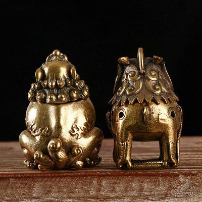 1Pc Small Antique Mythical Beast Figurines Incense Burner Brass Hollow Holder with Cover Retro Home Decor Sandalwood Censer
